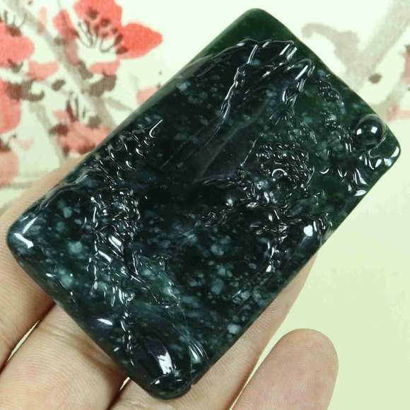 Cert'd Green Yellow 100% Natural A Jade jadeite Pendant Carved Landscape - Picture 3 of 8